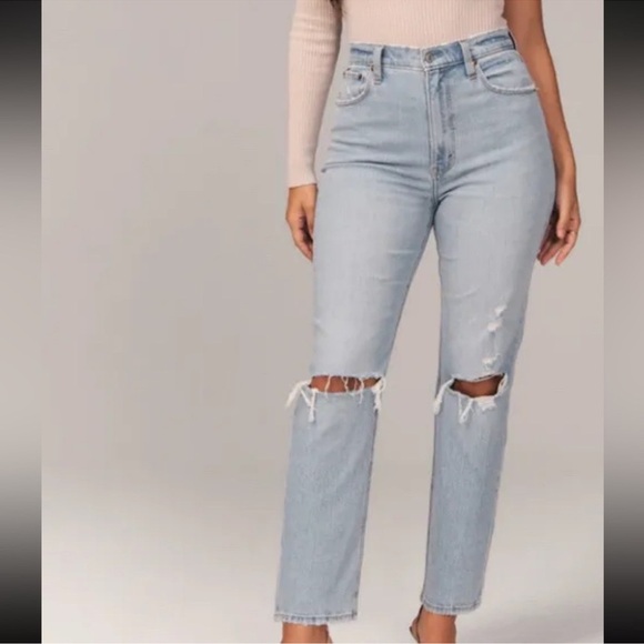 Abercrombie & Fitch Denim - Abercrombie & Fitch The Ankle Straight Ultra High Rise Distressed Jeans Sz 30